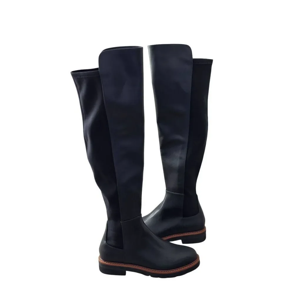 Stuart Weitzman Over The Knee Leather Boots Almond Toe Size 6 in Black‎ NEW